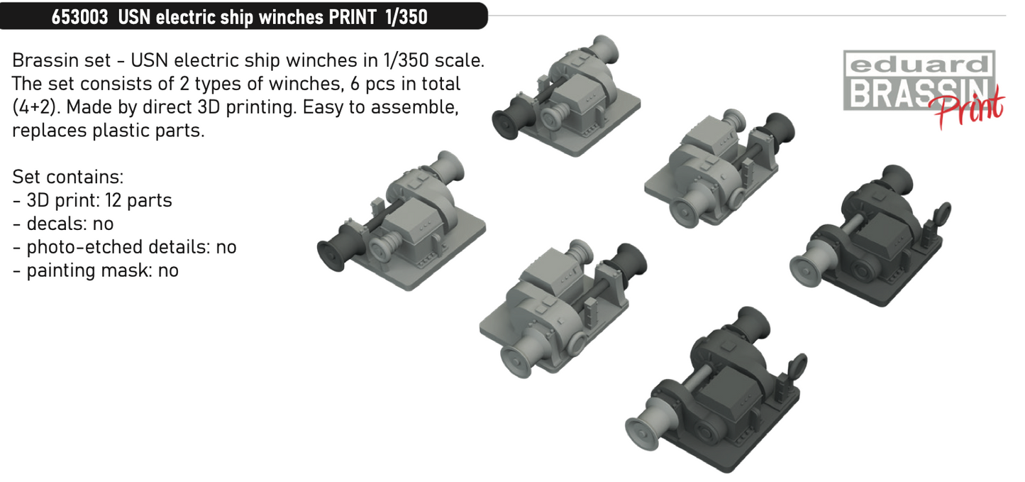 Eduard Brassin 653003 1:350 USN electric ship winches 3D-printed
