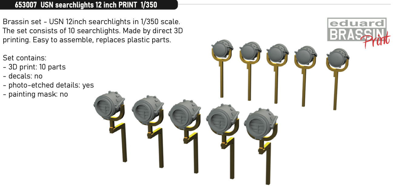Eduard Brassin 653007 1:350 USN searchlights 12 inch 3D-printed