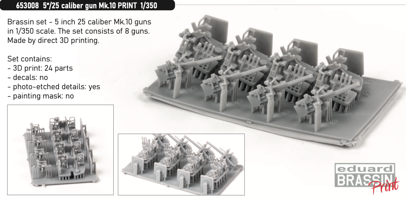 Eduard Brassin 653008 1:350 5'/25 caliber gun Mk.10 3D-printed