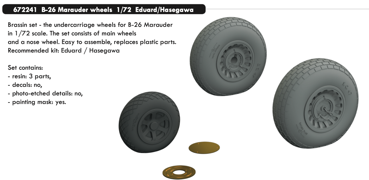 Eduard Brassin 672241 1:72 Martin B-26B/C Marauder wheels with weighted tyre effect