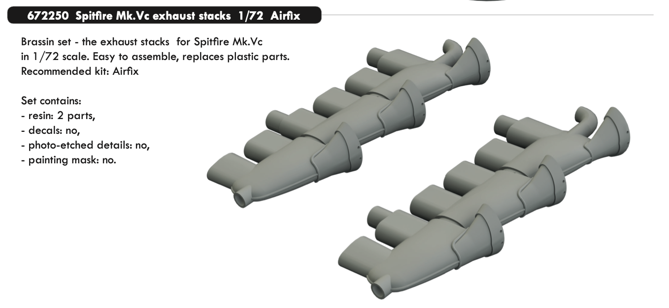 Eduard Brassin 672250 1:72 Supermarine Spitfire Mk.Vc exhaust stacks