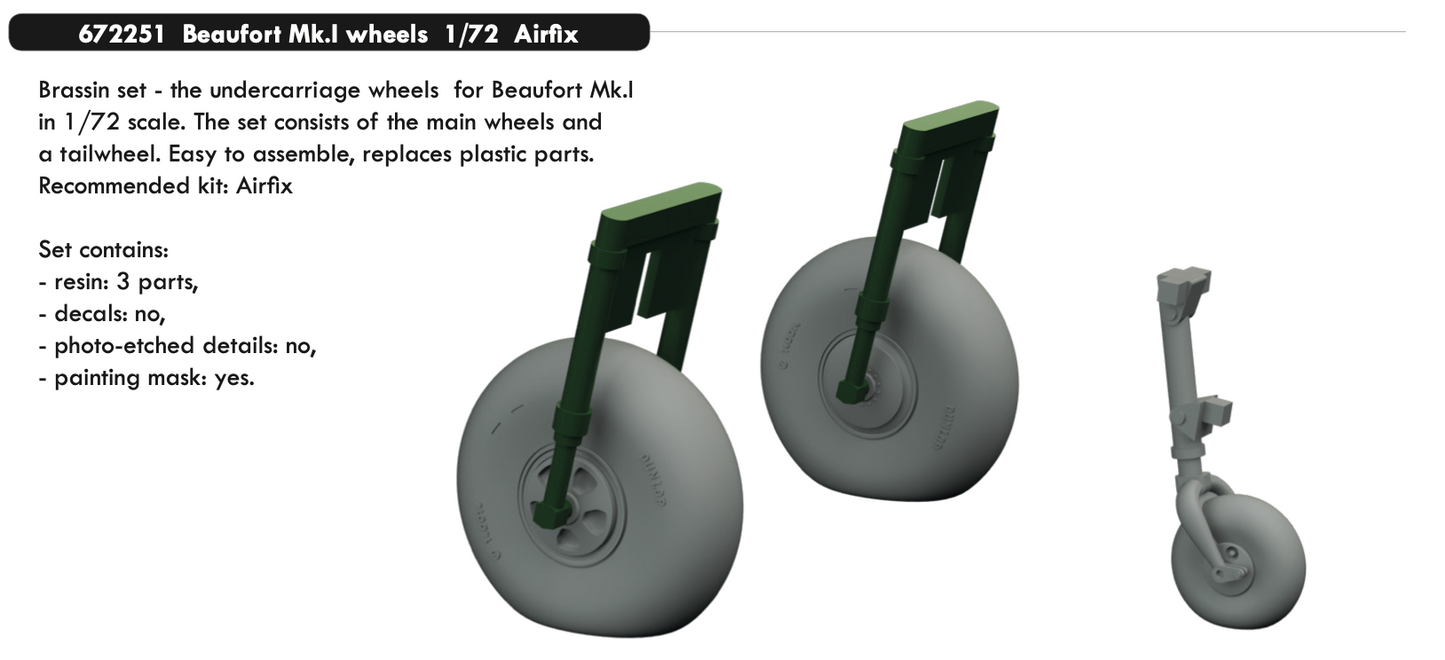 Eduard Brassin 672251 1:72 Bristol Beaufort Mk.I wheels with weighted tyre effect