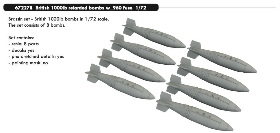 Eduard Brassin 672278 1:72 British 1000lb retarded bombs w_960 fuse