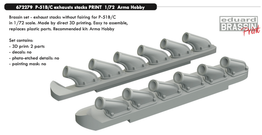 Eduard Brassin 672279 1:72 North-American P-51B/C Mustang exhausts stacks
