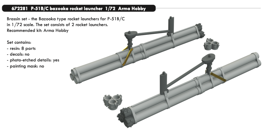 Eduard Brassin 672281 1:72 North-American P-51B/C bazooka rocket launcher