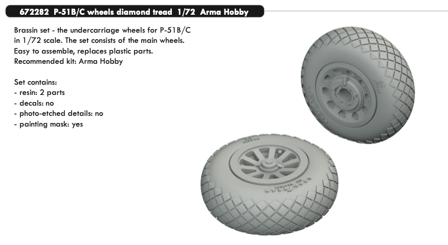 Eduard Brassin 672282 1:72 North-American P-51B/C wheels with weighted tyre effect