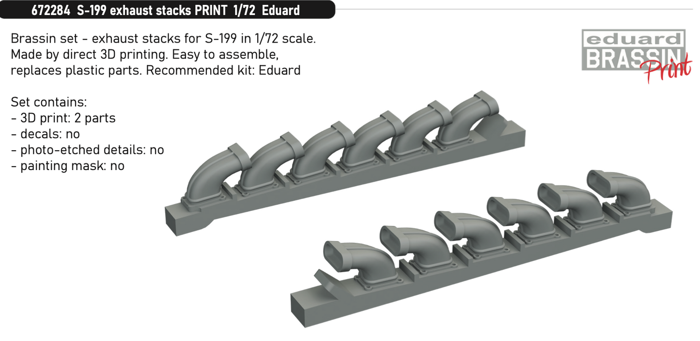 Eduard Brassin 672284 1:72 Avia S-199 exhaust stacks 3D-printed