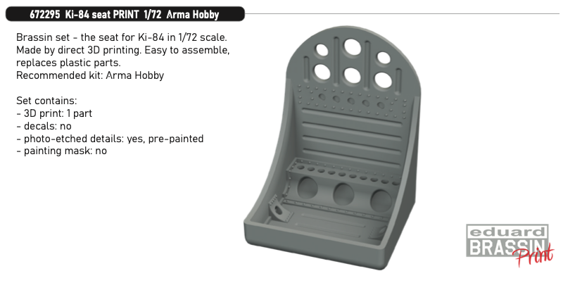 Eduard Brassin 672295 1:72 Nakajima Ki-84 Hayate seat 3D-printed