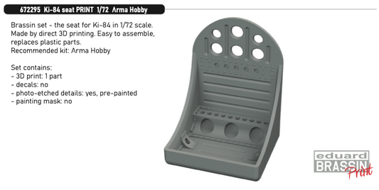 Eduard Brassin 672295 1:72 Nakajima Ki-84 Hayate seat 3D-printed