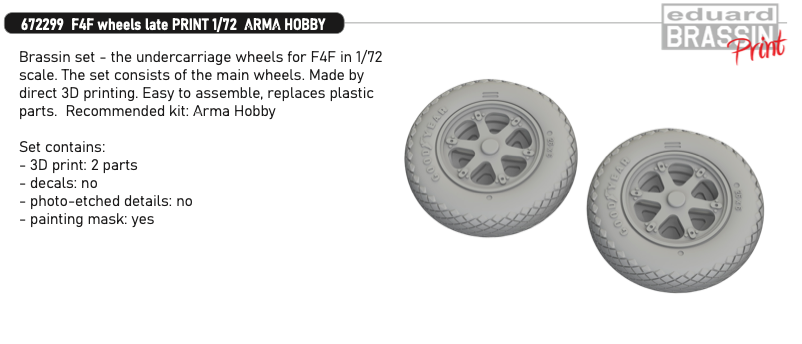 Eduard Brassin 672299 1:72 Grumman F4F Wildcat wheels late 3D-printed