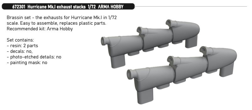 Eduard Brassin 672301 1:72 Hawker Hurricane Mk.I exhaust stacks