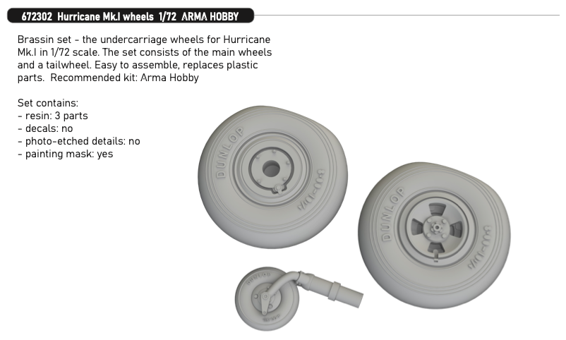 Eduard Brassin 672302 1:72 Hawker Hurricane Mk.I wheels