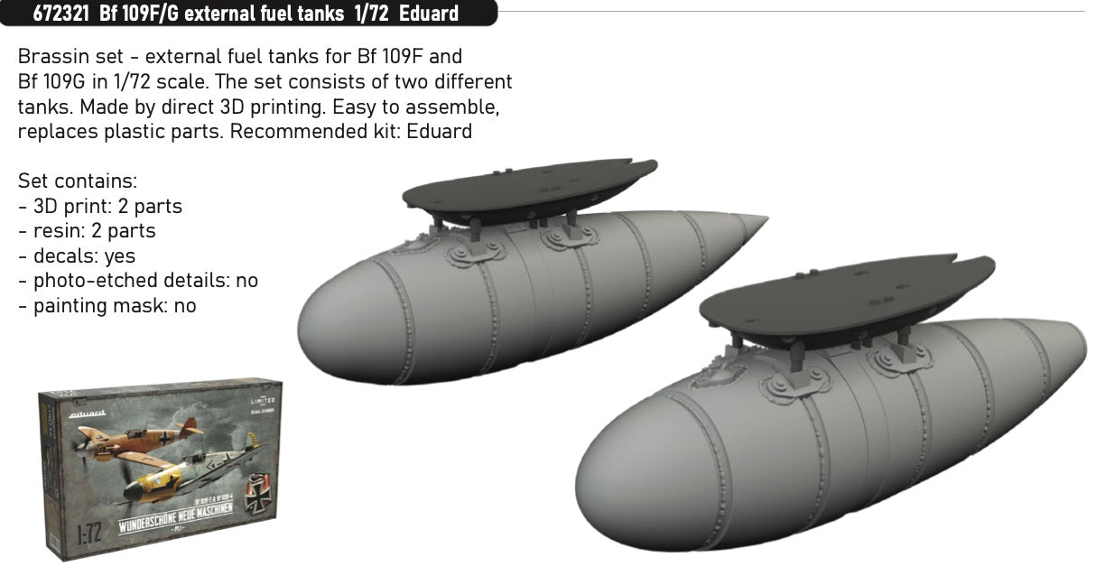 Eduard Brassin 672321 1:72 Messerschmitt Bf-109F/G external fuel tanks to be used with Eduard