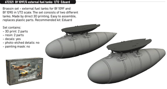 Eduard Brassin 672321 1:72 Messerschmitt Bf-109F/G external fuel tanks to be used with Eduard