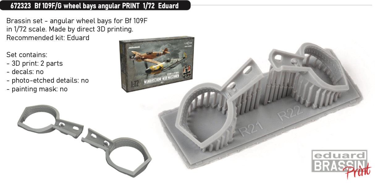 Eduard Brassin 672323 1:72 Messerschmitt Bf-109F/G wheel bays angular to be used with Eduard