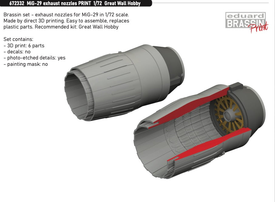 Eduard Brassin 672332 1:72 Mikoyan MiG-29 exhaust nozzles 3D-printed