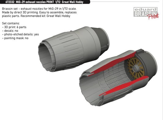 Eduard Brassin 672332 1:72 Mikoyan MiG-29 exhaust nozzles 3D-printed