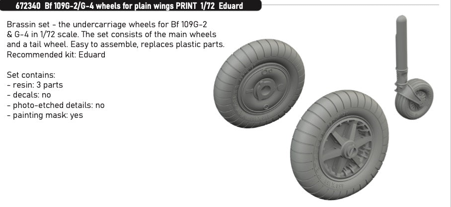 Eduard Brassin 672340 1:72 Messerschmitt Bf-109G-2/G-4 wheels for plain wings