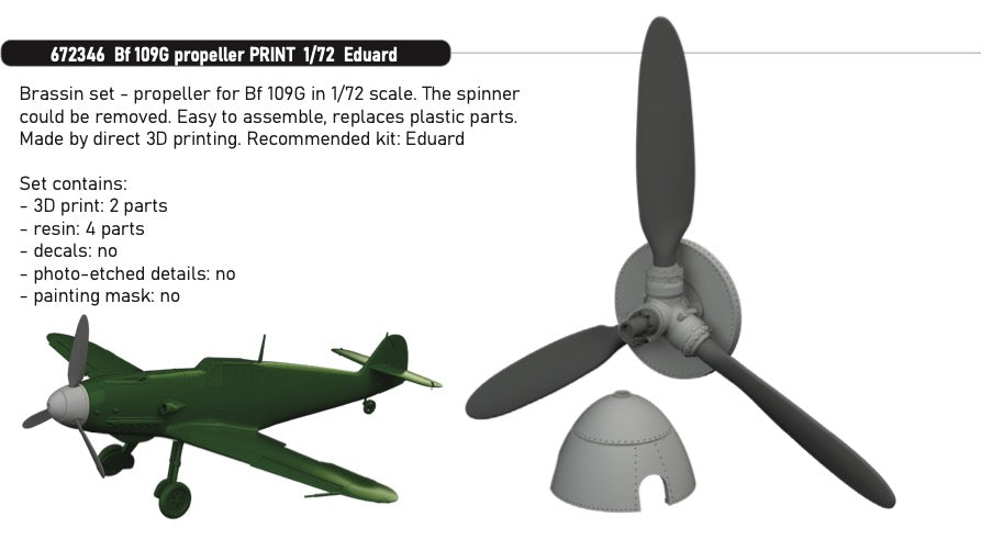 Eduard Brassin 672346 1:72 Messerschmitt Bf-109G propeller 3D-Printed
