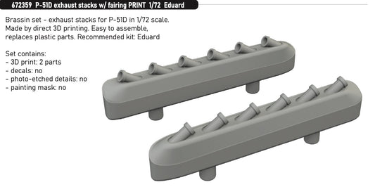 Eduard Brassin 672359 1:72 North-American P-51D Mustang exhaust stacks w/ fairing