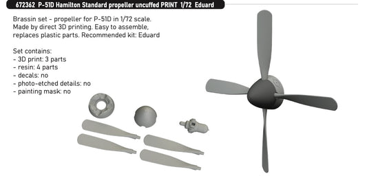 Eduard Brassin 672362 1:72 P-51D Mustang Hamilton Standard propeller uncuffed