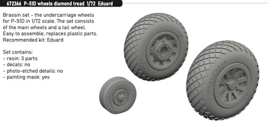 Eduard Brassin 672366 1:72 North-American P-51D Mustang wheels diamond tread