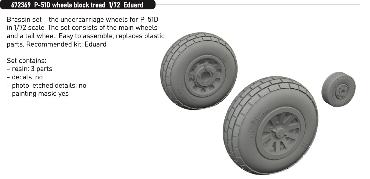 Eduard Brassin 672369 1:72 P-51D Mustang wheels block tread