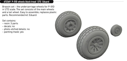 Eduard Brassin 672369 1:72 P-51D Mustang wheels block tread