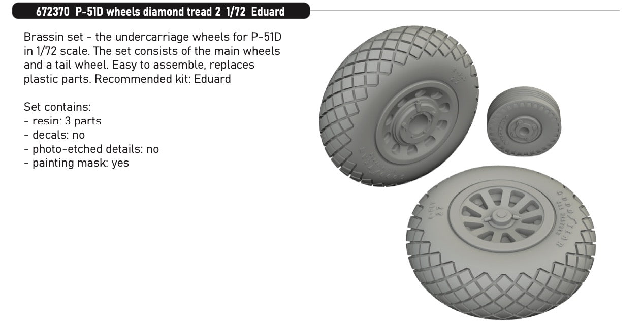 Eduard Brassin 672370 1:72 North-American P-51D Mustang wheels diamond tread 2