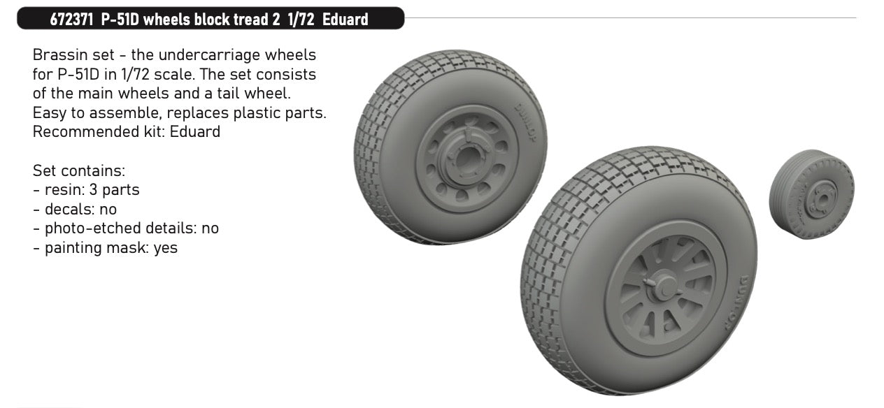 Eduard Brassin 672371 1:72 North-American P-51D Mustang wheels block tread 2