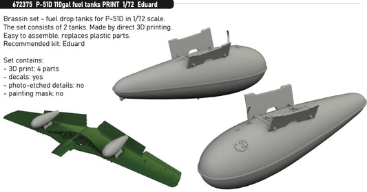 Eduard Brassin 672375 1:72 P-51D Mustang 110gal fuel tanks