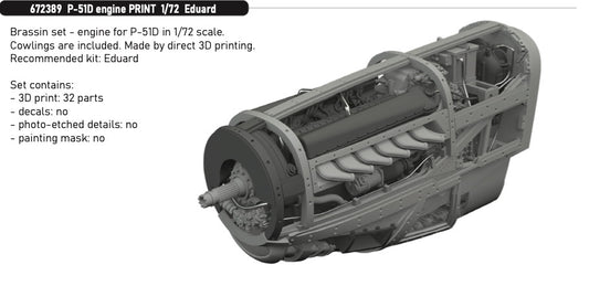 Eduard Brassin 672389 1:72 North-American P-51D Mustang engine (3D-Printed)