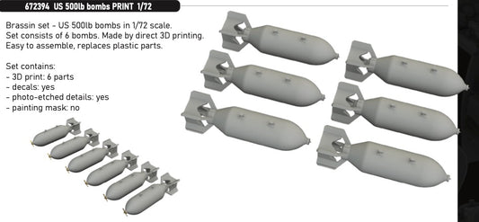 Eduard Brassin 672394 1:72 US 500lb bombs (3D-Printed)