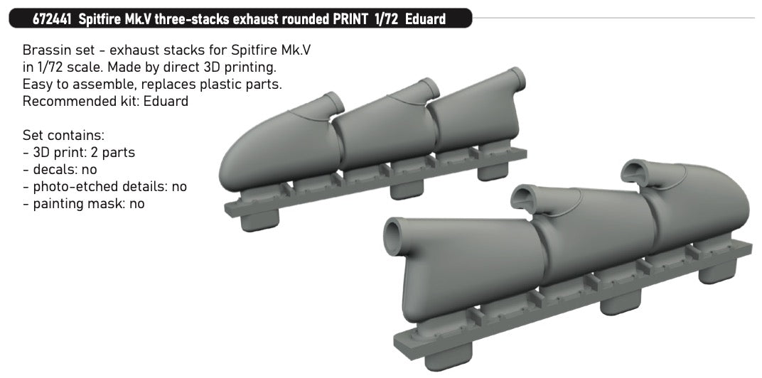 Eduard Brassin 672441 1:72 Supermarine Spitfire Mk.V three-stacks exhaust rounded
