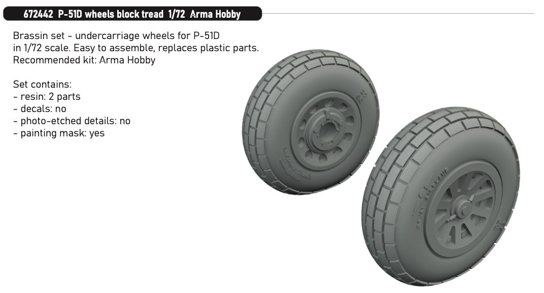 Eduard Brassin 672442 1:72 North-American P-51D Mustang wheels block tread