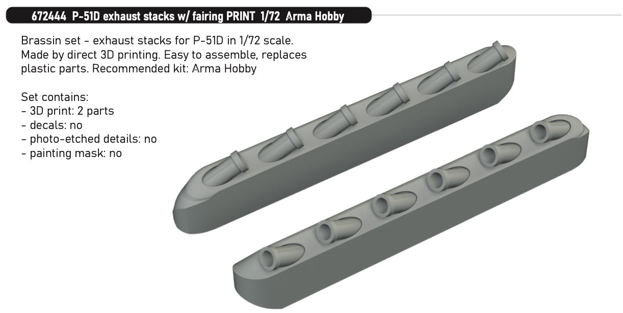 Eduard Brassin 672444 1:72 North-American P-51D Mustang exhaust stacks with fairing