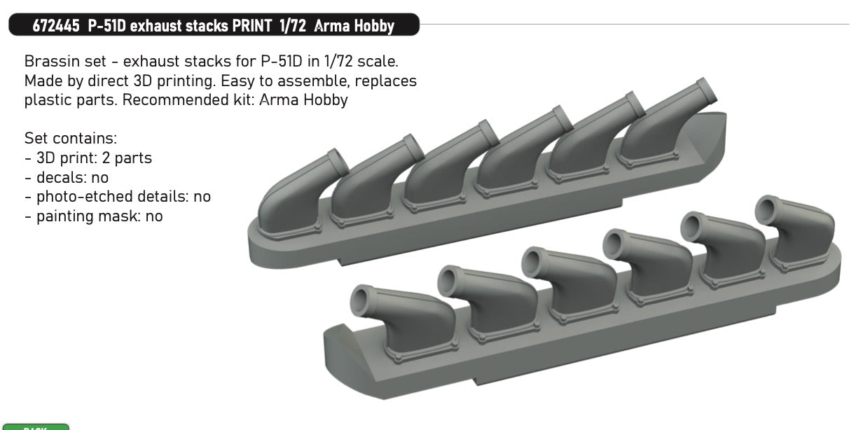 Eduard Brassin 672445 1:72 North-American P-51D Mustang exhaust stacks