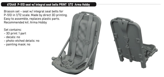 Eduard Brassin 672448 1:72 North-American P-51D Mustang seat with integral seat belts