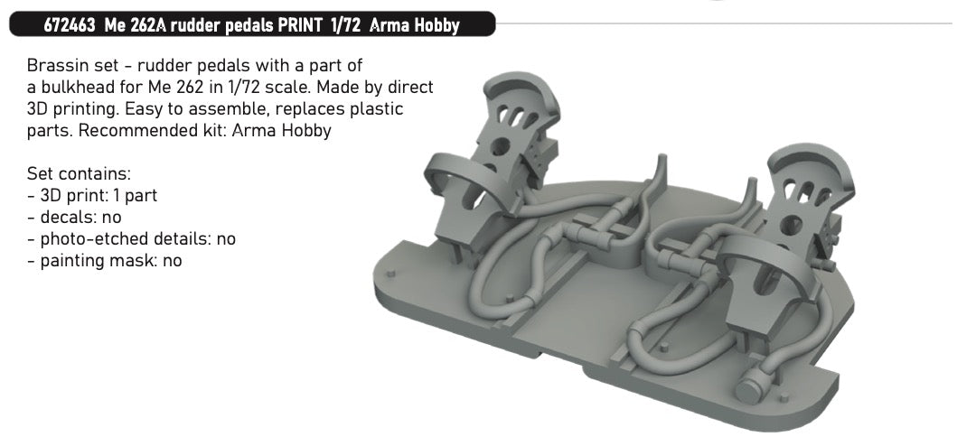 Eduard Brassin 672463 1:72 Messerschmit Me-262A-1 Rudder Pedals PRINT