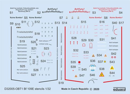 Eduard D32005 1:32 Messerschmitt Bf-109E stencils