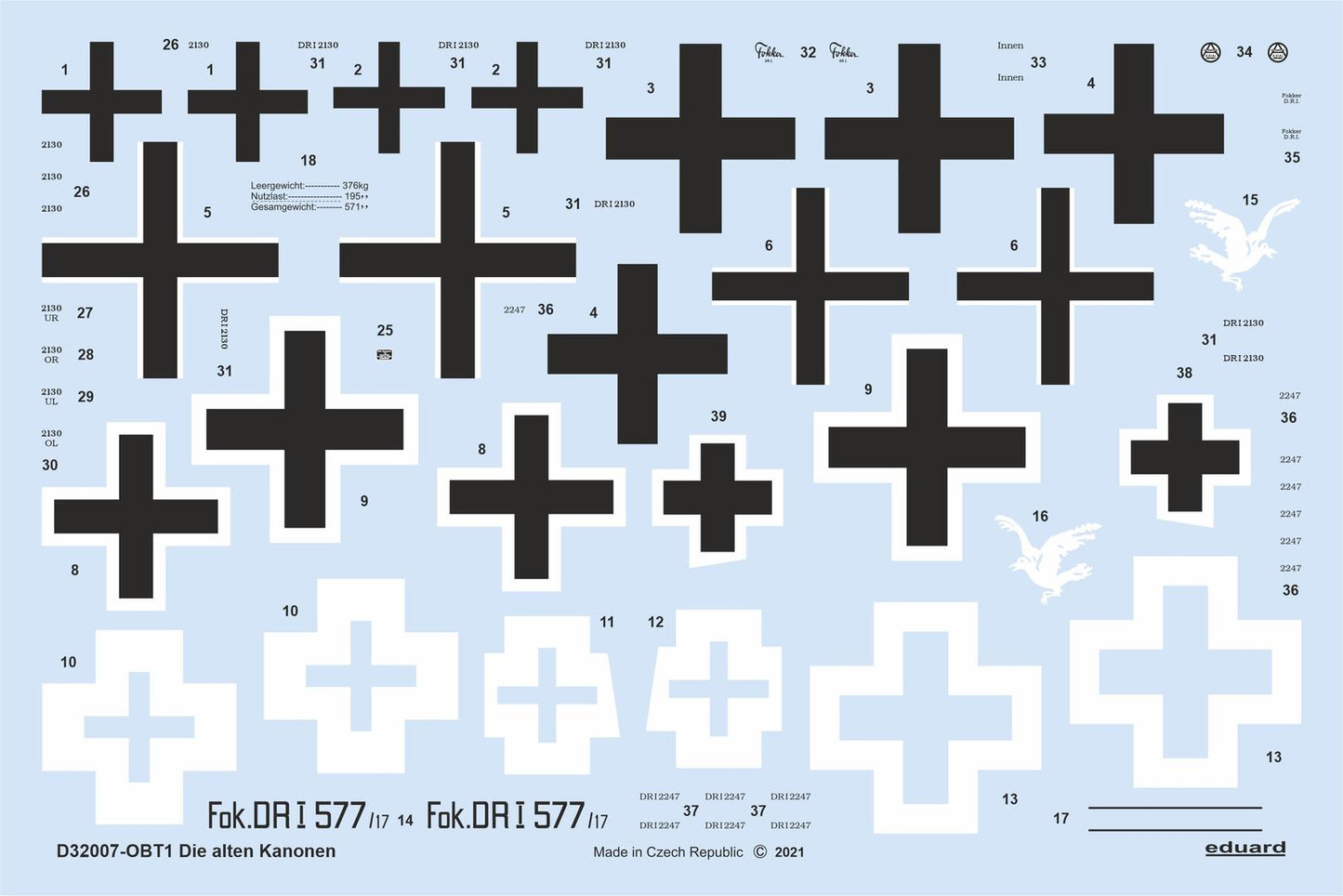 Eduard decals D32007 1:32 Die alten Kanonen Fokker Dr.I Triplane