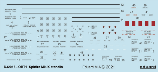 Eduard D32016 1:32 Supermarine Spitfire Mk.IXc/Mk.IXe stencils