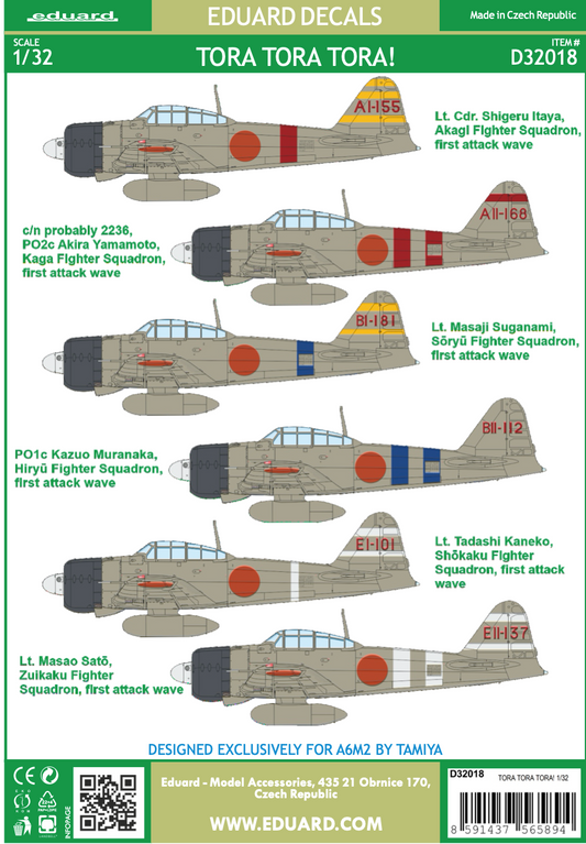 Eduard D32018 1:32 Mitsubishi A6M2 'Zero' TORA TORA TORA!