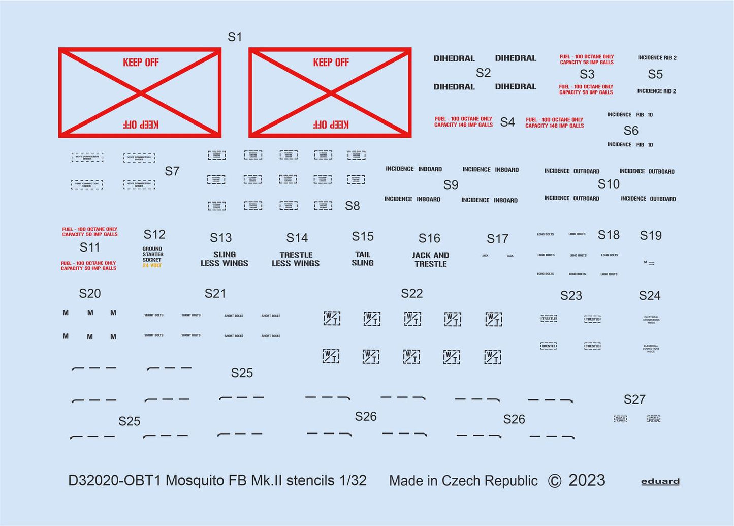 Eduard D32020 1:32 de Havilland Mosquito FB Mk.II stencils