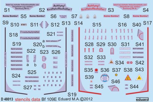 Eduard D48013 1:48 Messerschmitt Bf-109E stencils