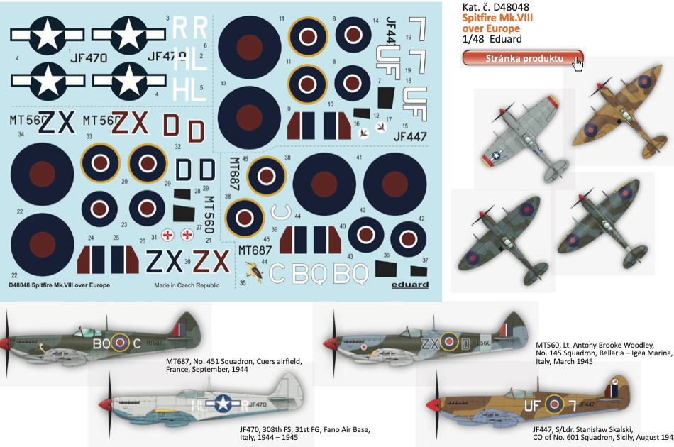 Eduard D48048 1:48 Supermarine Spitfire Mk.VIII over Europe