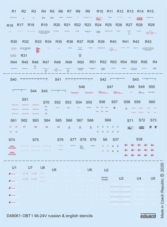 Eduard D48061 1:48 Mil Mi-24V stencils Russian & English