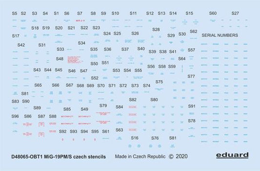 Eduard D48065 1:48 Mikoyan MiG-19 stencils Czech