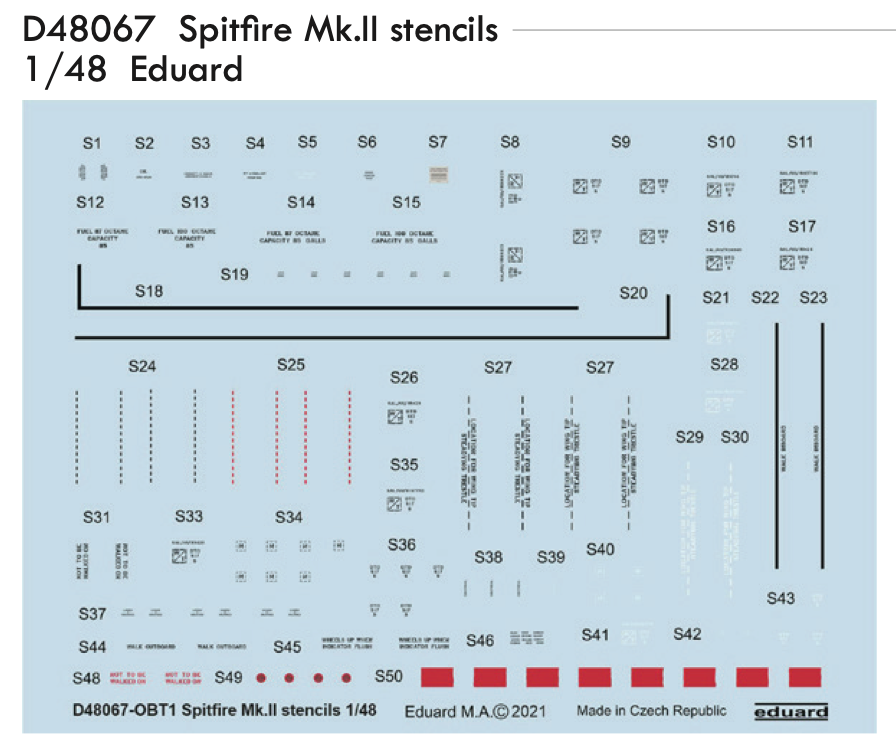 Eduard D48067 1:48 Supermarine Spifire Mk.II stencils