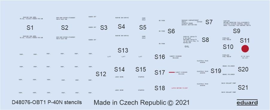 Eduard D48076 1:48 Curtiss P-40N Warhawk stencils